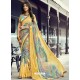 Multi Colour And Yellow Georgette Printed Silk Saree