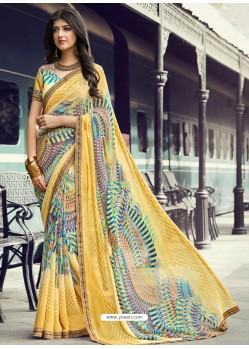 Multi Colour And Yellow Georgette Printed Silk Saree