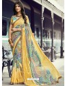 Multi Colour And Yellow Georgette Printed Silk Saree