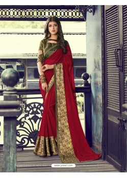 Maroon Georgette Printed Silk Saree