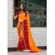 Orange And Red Chiffon Printed Silk Saree