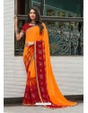 Orange And Red Chiffon Printed Silk Saree