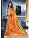 Orange Georgette Printed Silk Saree