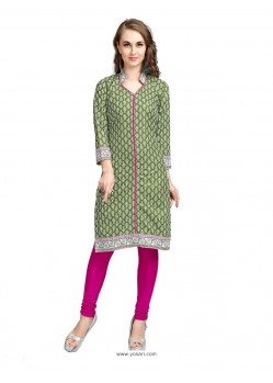 Green Cotton Printed Designer Readymade Kurti