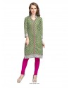 Green Cotton Printed Designer Readymade Kurti