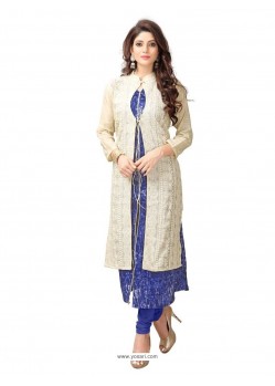 Blue And White Jacket Embroidered And Printed Designer Readymade Kurti