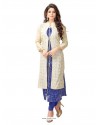 Blue And White Jacket Embroidered And Printed Designer Readymade Kurti