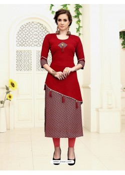 Maroon Rayon And Jute Printed Designer Readymade Kurti