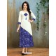 White And Blue Rayon Printed Designer Readymade Kurti