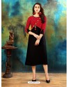 Black And Red Rayon Cotton Printed Designer Readymade Kurti