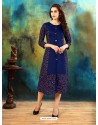 Navy Blue Rayon Cotton Printed Designer Readymade Kurti