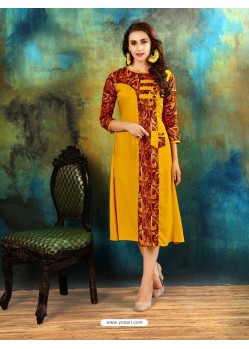 Yellow Rayon Cotton Printed Designer Readymade Kurti