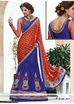 Marvelous Red And Blue Viscose Party Wear Lehenga Saree