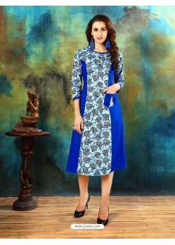 Royal Blue Rayon Cotton Printed Designer Readymade Kurti