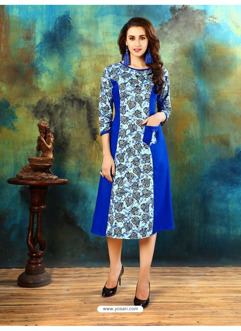 Royal blue color aari work embroidered kurti with new designer floral