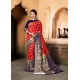Red And Blue Raw Silk Traditional Designer Silk Saree