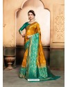 Mustard And Green Raw Silk Traditional Designer Silk Saree