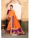 Orange And Magenta Raw Silk Traditional Designer Silk Saree