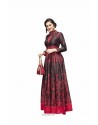 Beautiful Wine Satin Silk With Contrasting Coloured Thread Work Designer Readymade Gown