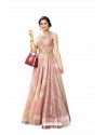 Baby Pink Embroidered Designer Readymade Floor Length Gown