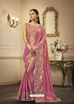 Light Pink Embroidered Chandan Silk Designer Saree