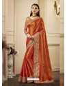 Orange Embroidered Chandan Silk Designer Saree