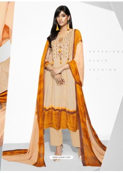 Beige Embroidered Pure Lawn Cotton Designer Straight Suit
