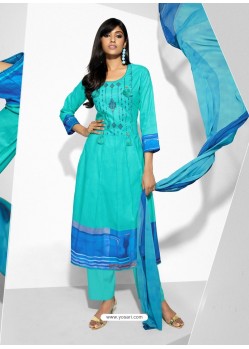 Sky Blue Embroidered Pure Lawn Cotton Designer Straight Suit