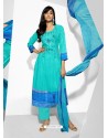 Sky Blue Embroidered Pure Lawn Cotton Designer Straight Suit
