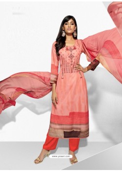 Peach Embroidered Pure Lawn Cotton Designer Straight Suit