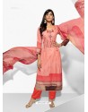 Peach Embroidered Pure Lawn Cotton Designer Straight Suit