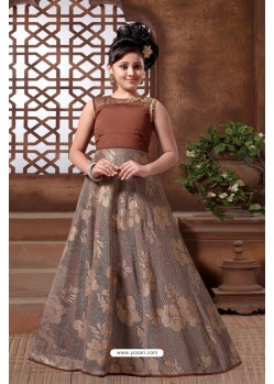 Brown Silk Hand Worked Party wear Readymade Girls Gown