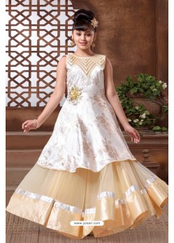 Off White Silk Hand Worked Party wear Readymade Girls Gown