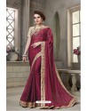 Wine Heavy Embroidered Silk Designer Party Wear Saree