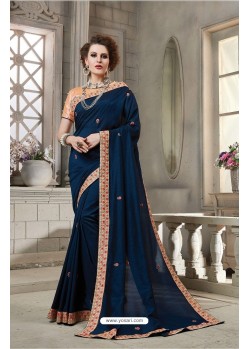 Navy Blue Heavy Embroidered Georgette Designer Party Wear Saree