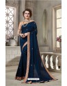 Navy Blue Heavy Embroidered Georgette Designer Party Wear Saree