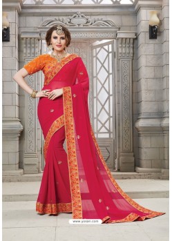 Red Heavy Embroidered Silk Designer Party Wear Saree