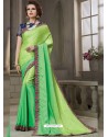 Parrot Green Heavy Embroidered Silk Designer Party Wear Saree