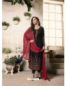 Black And Red Embroidered Georgett Designer Churidar Suits