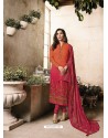 Orange And Crimson Embroidered Georgett Designer Churidar Suits