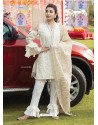 Off White Embroidered Cambric Cotton Designer Straight Suit