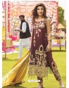 Deep Scarlet Embroidered Cambric Cotton Designer Straight Suit