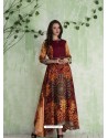 Maroon And Multi Colour Art Silk Printed Designer Gown