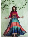 Fuchsia And Multi Colour Art Silk Printed Designer Gown