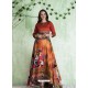 Orange Art Silk Printed Designer Gown