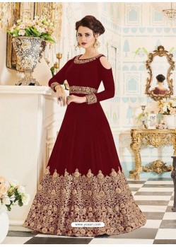 Awesome Wine Georgett Embroidered Designer Floor Length Anarkali Suit