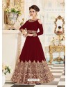 Awesome Wine Georgett Embroidered Designer Floor Length Anarkali Suit