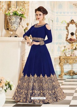 Charming Navy Blue Georgett Embroidered Designer Floor Length Anarkali Suit