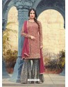 Flawless Crimson Embroidered Faux Georgette Designer Plazzo Suit