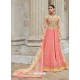 Extraordinary Peach Embroidered Net Designer Floor Length Anarkali Suit